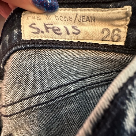 rag & bone Blue Skinny Jeans w/ White Splatter Design Size 26 - Picture 4 of 6